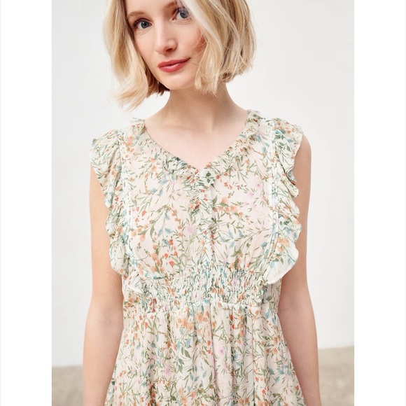 Caroll s'engage Parisian Chic Floral Sleeveless Gauzy Midi Dress Sz 38 Small - Picture 4 of 10